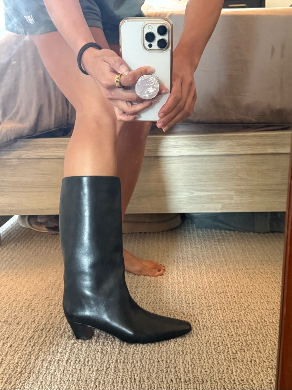 Loeffler Randall Black Pointed-Toe Leather Mid-Calf Boot - Picture 2 of 6